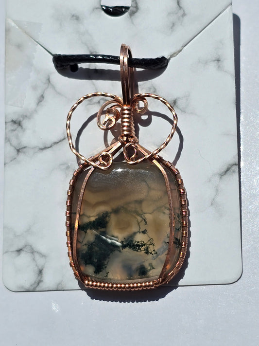 Handcrafted Moss Agate Wire-Wrapped Pendant – Natural Gemstone Jewelry