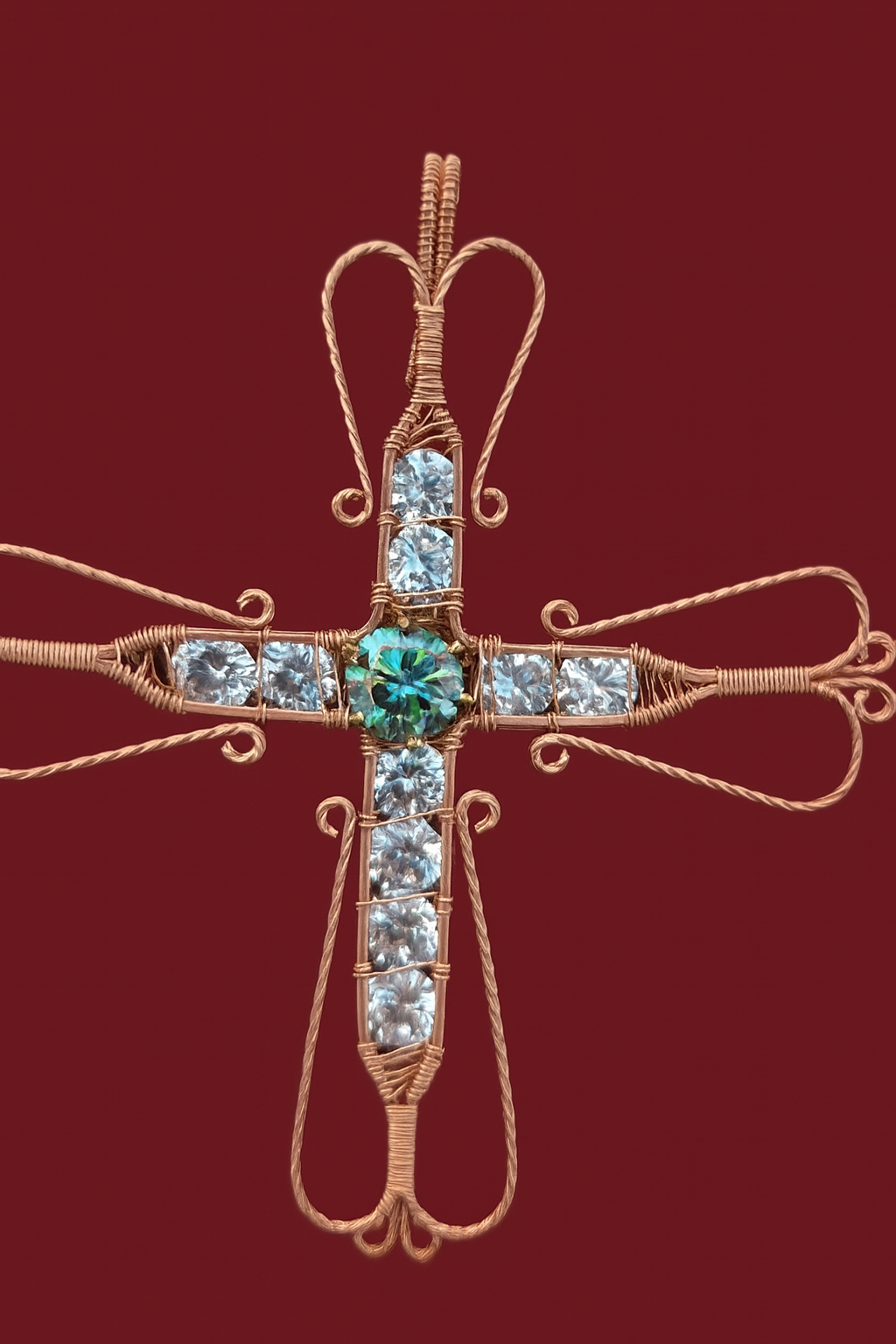 From the Heart Wire-Wrapped Cross with Moissanite & Cubic Zirconia