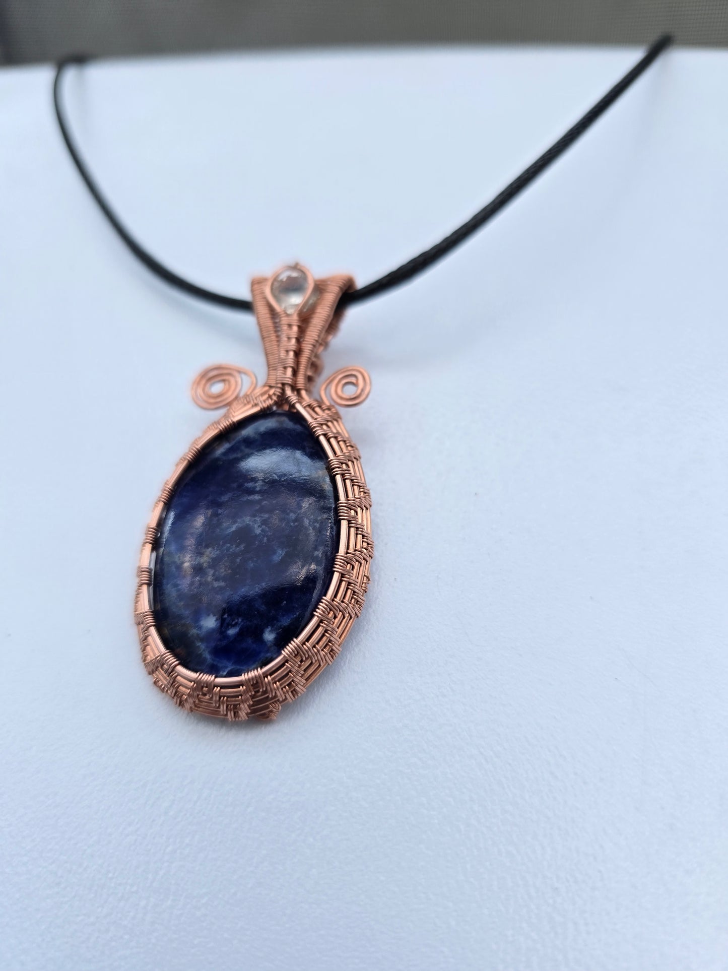 Handcrafted Sodalite Wire Wrapped Pendant Necklace – Copper Wire Setting