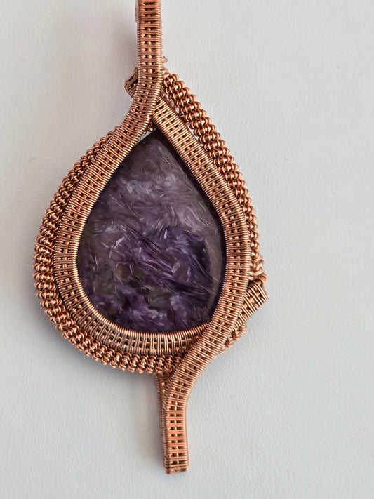 Handcrafted Purple Charoite Pendant – Copper Wire Wrapped Gemstone Necklace