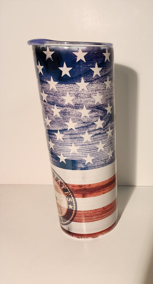Dark Blue 12-U.S. Navy American Flag and Dog Tag Tumbler