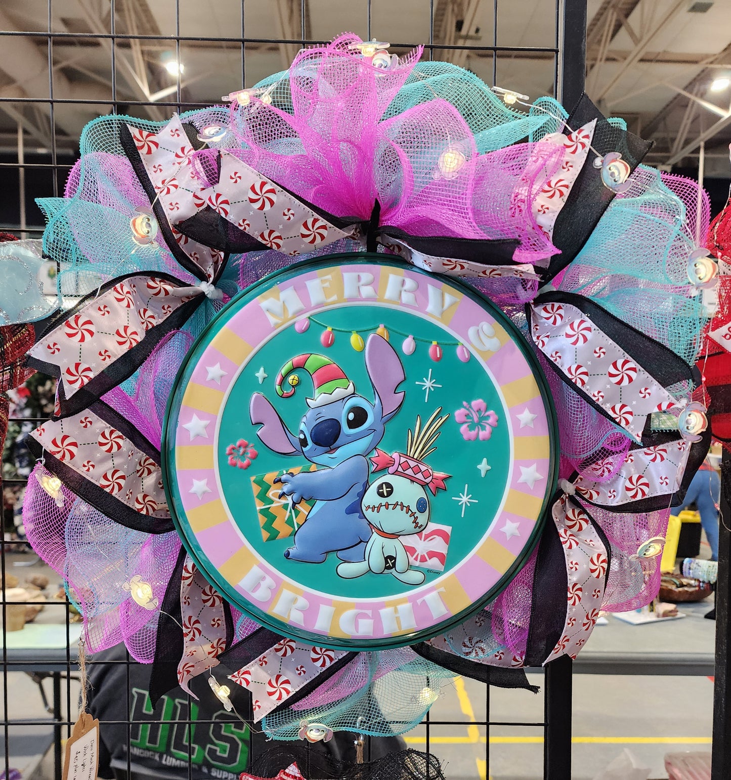 Handmade “Merry & Bright” Blue Alien Christmas Wreath – Made in the USA