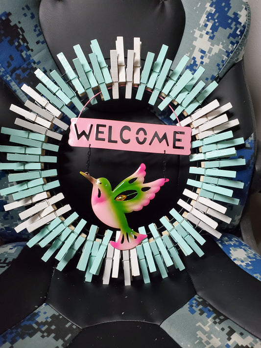 Mint Green/White Clothespin Wreath.