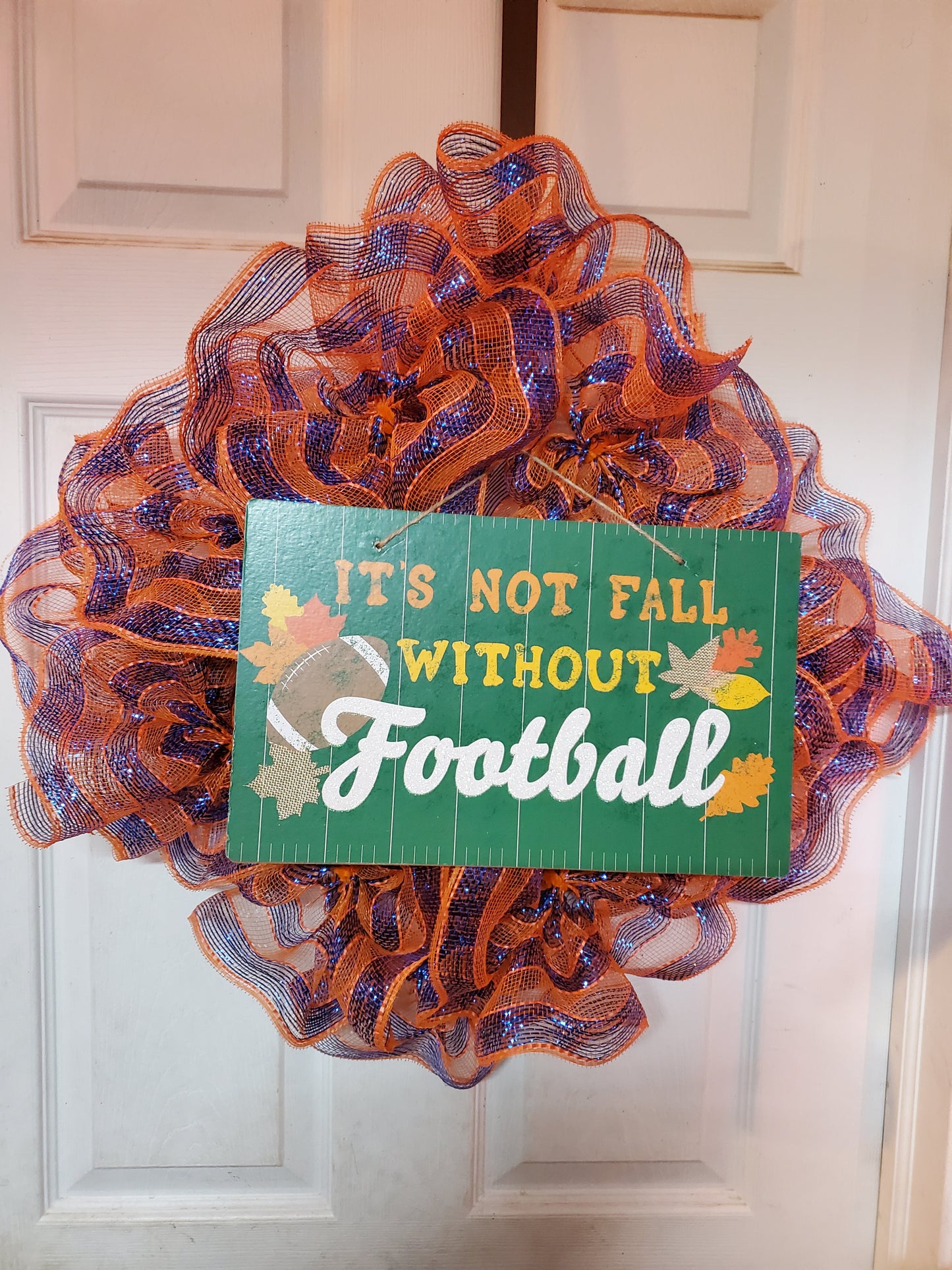 Fall Football Orange and Blue Colored Deco Mesh Wreath