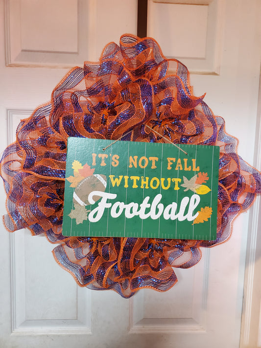 Fall Football Orange and Blue Colored Deco Mesh Wreath