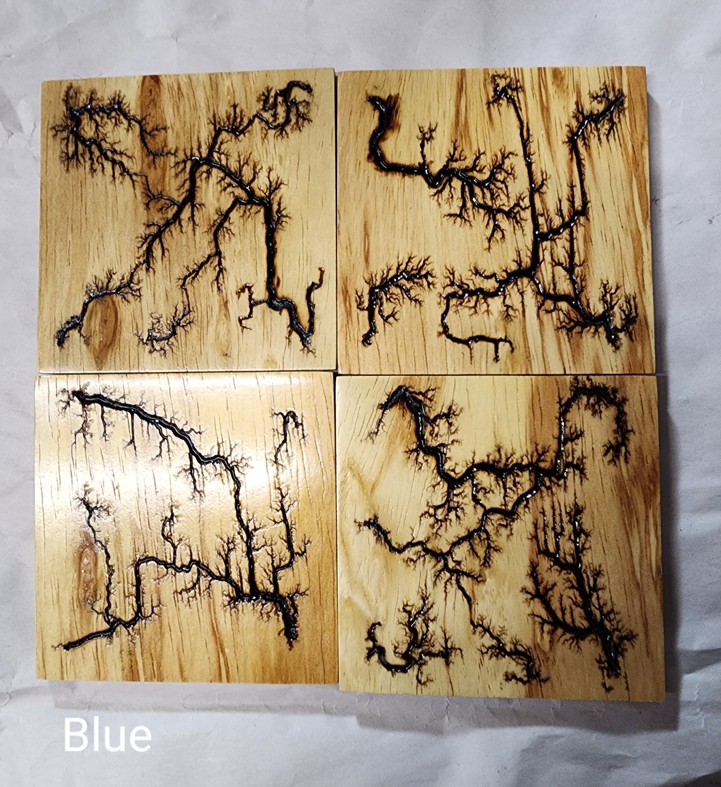 Fractal Burned Coasters-blue ribbon