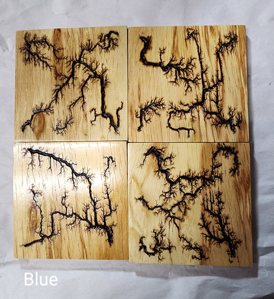 Fractal Burned Coasters-blue ribbon