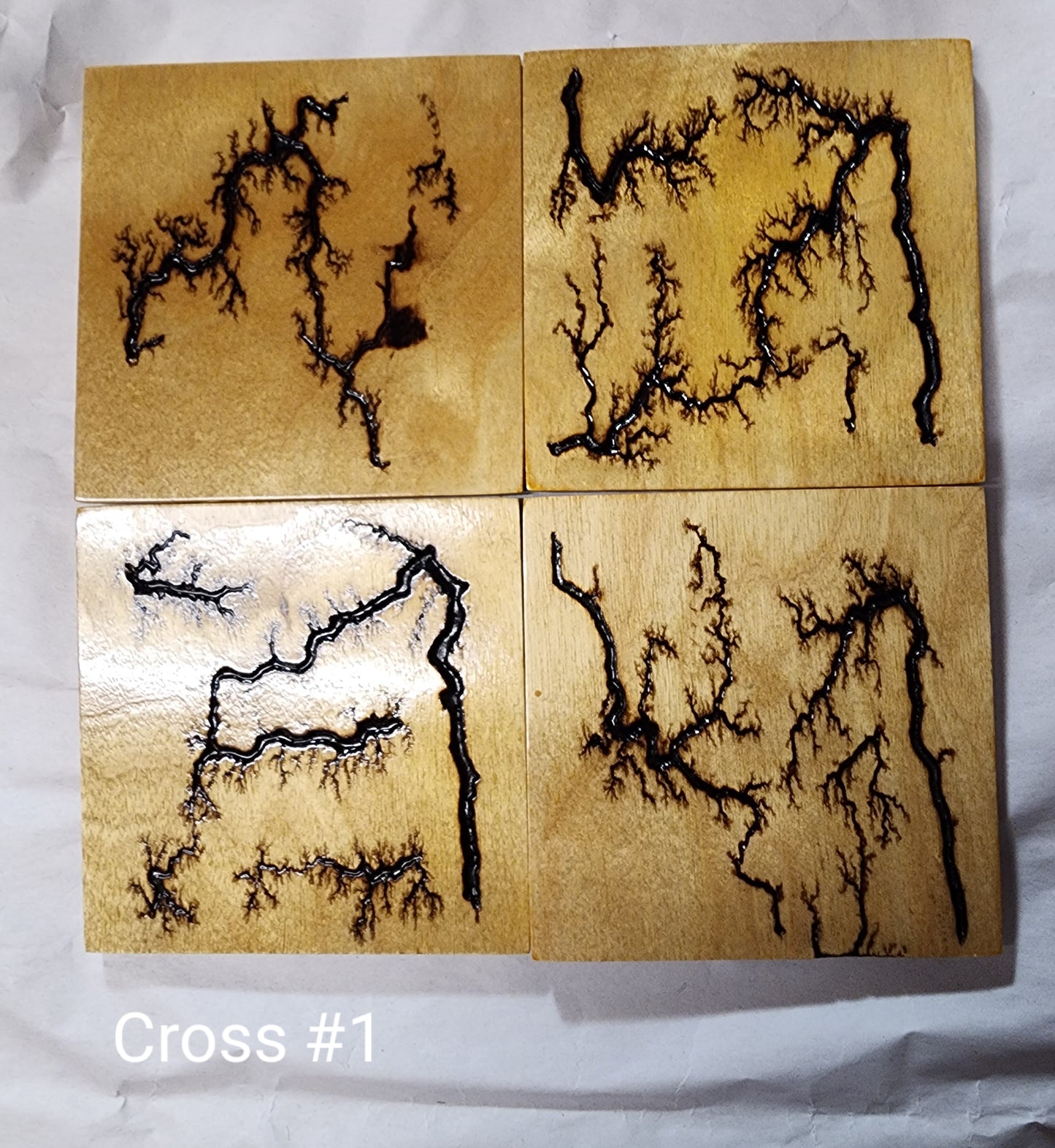 Fractal Burned Coasters-cross ribbon #1