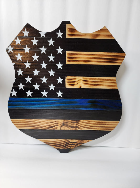 Rustic Shield Flag with Thin Blue Line