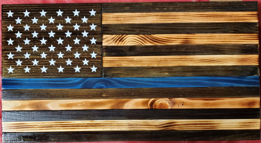Thin Blue Line Rustic American Flag