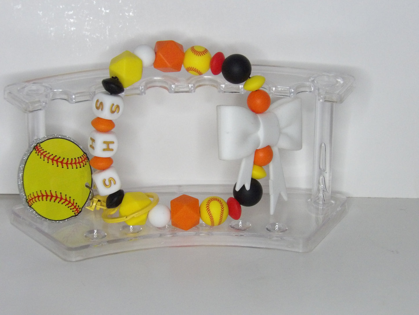 Beaded Sports Wristlet with Bow & Acrylic Flatback – Handmade in the USA