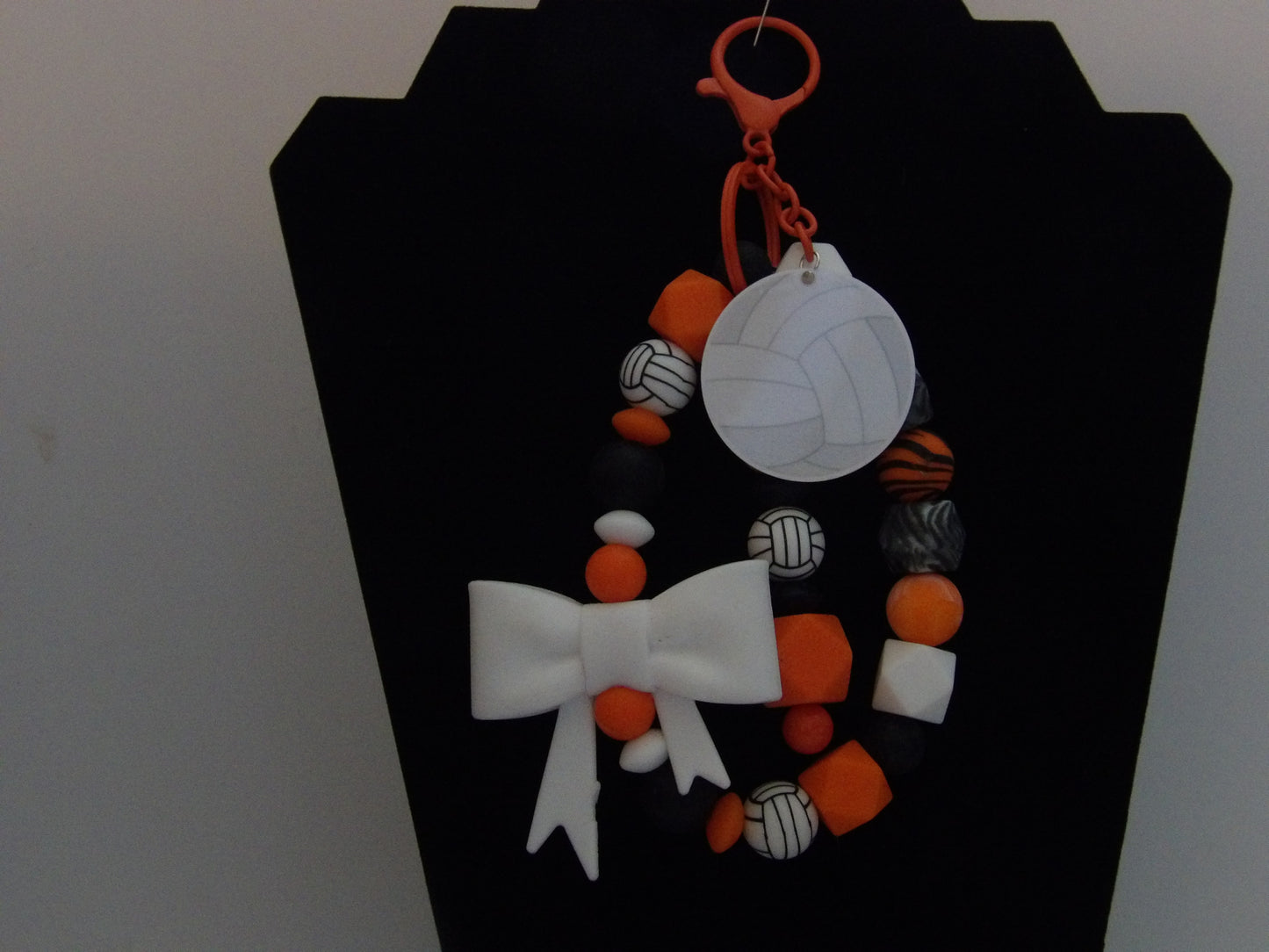 Beaded Sports Wristlet with Extra Keychain, Acrylic Flatback & Silicone Bow – Handmade in the USA