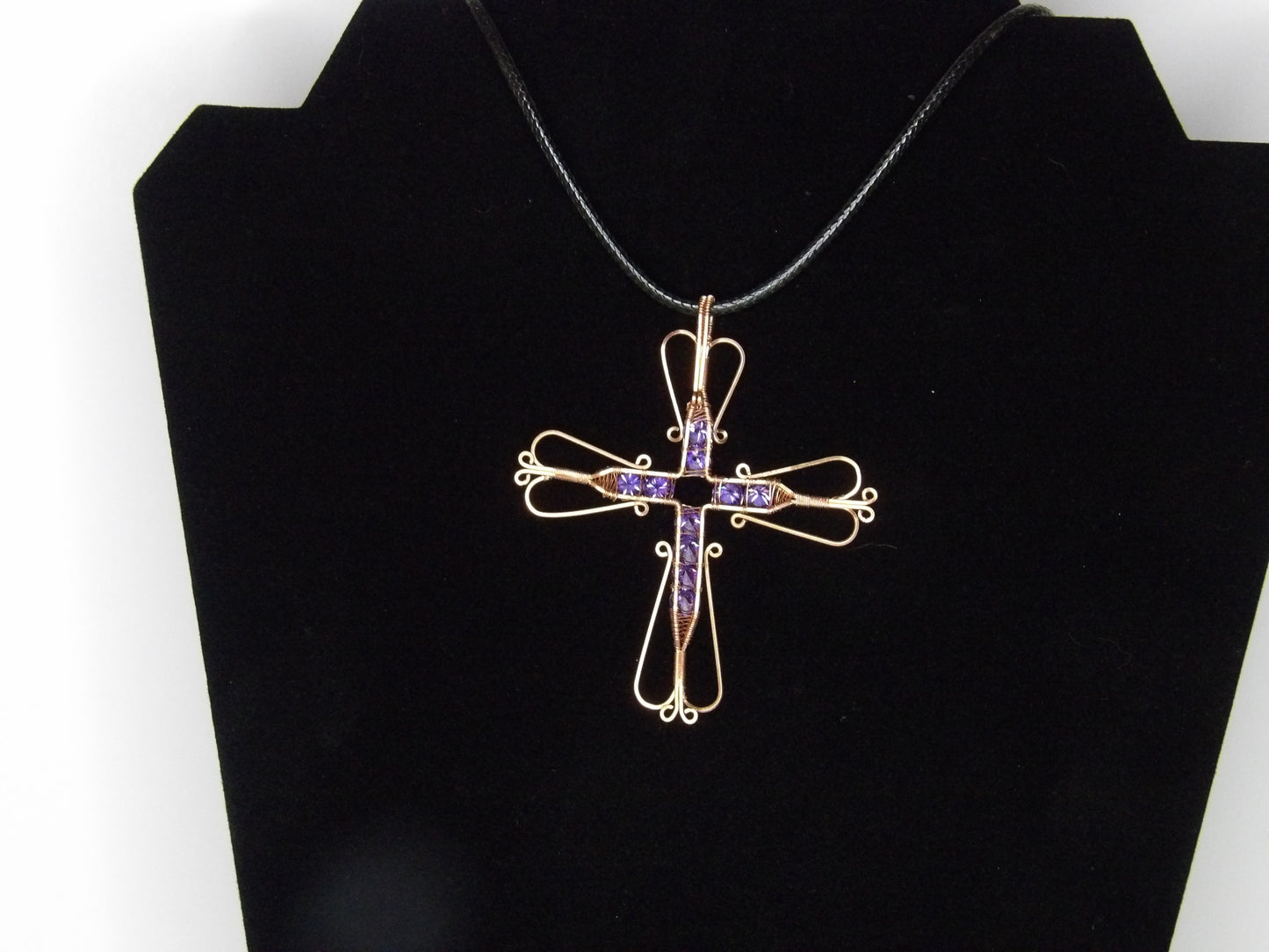 Handcrafted Wire-Wrapped Cross Pendant with 5mm Cubic Zirconia Stones