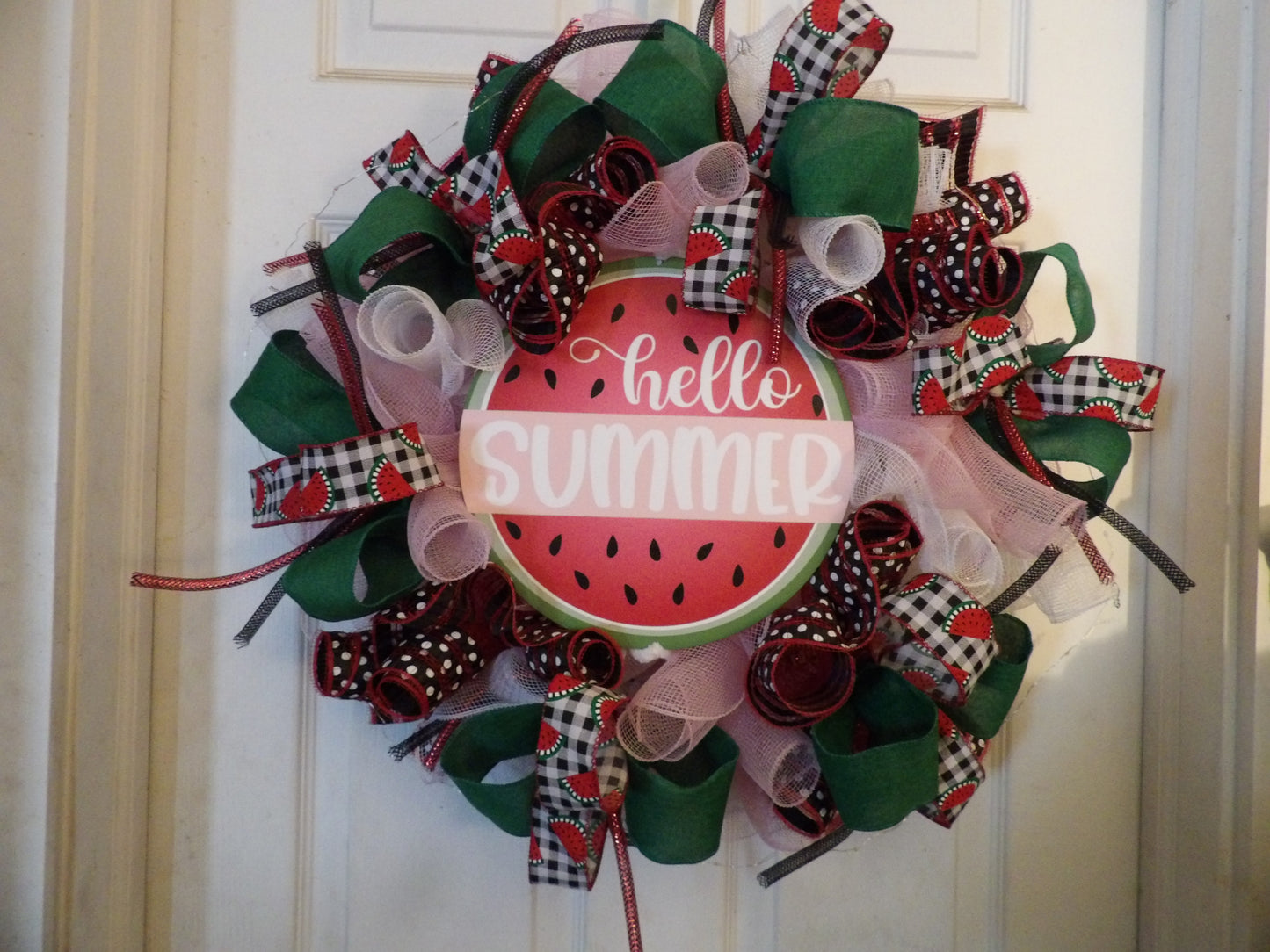 Hello Summer Watermelon Wreath with Red Fairy Lights