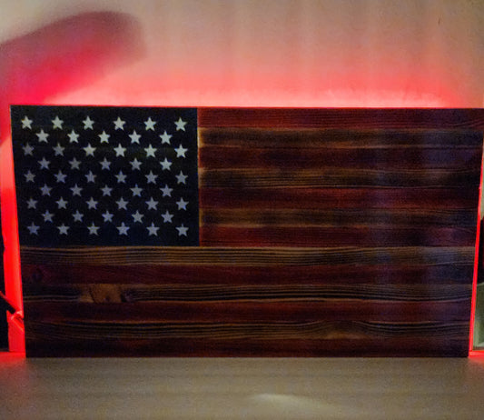 Rustic American Flag with Lights