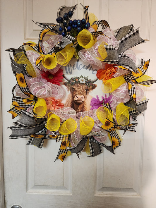 Highland Cow Deco Mesh Wreath