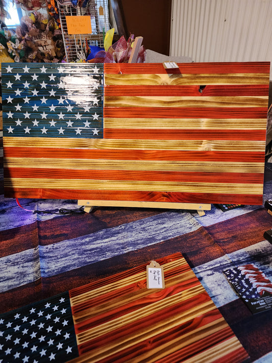 Large Rustic American Flag with LED Lights