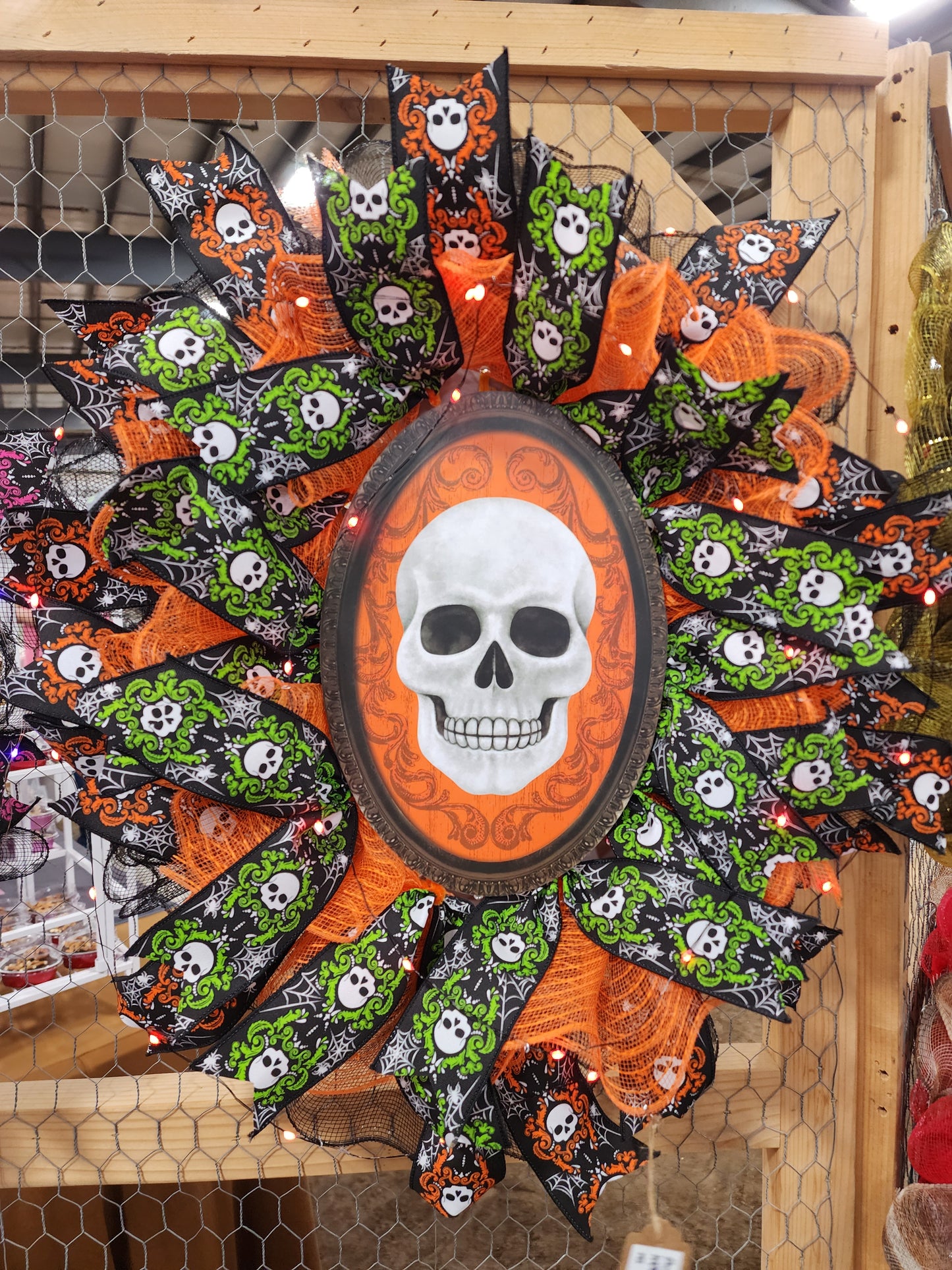 Orange Skull Deco Mesh Wreath