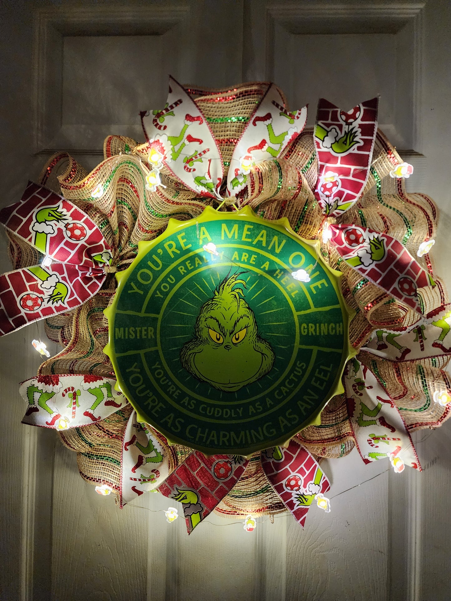 Handmade Grinch Holiday Wreath with Lights – Made in the USA