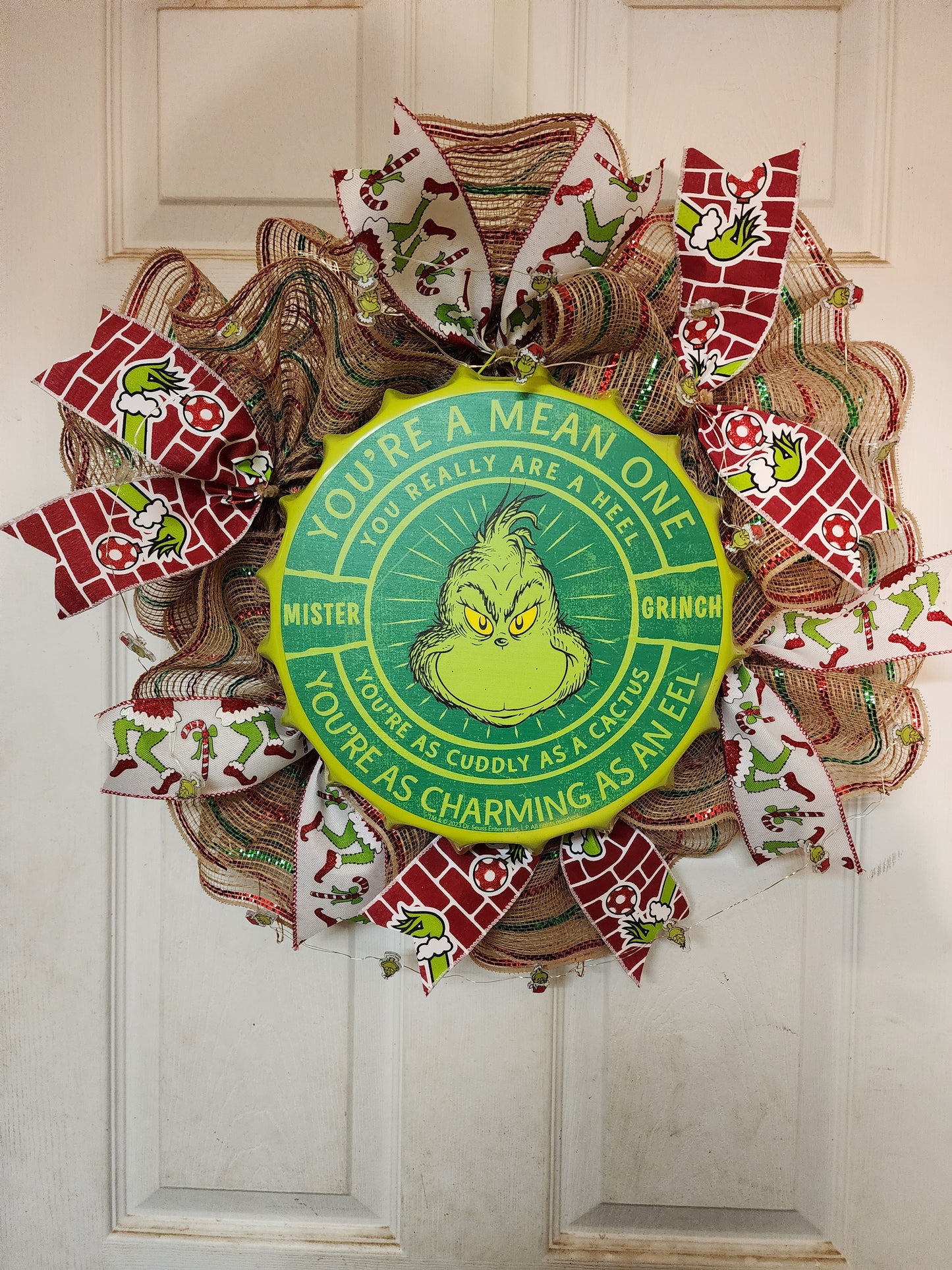 Handmade Grinch Holiday Wreath with Lights – Made in the USA