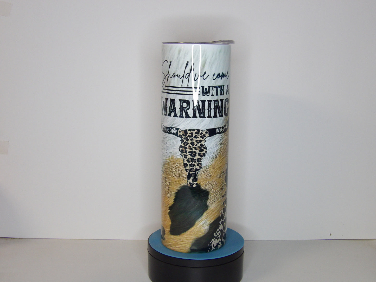 Yellow 34-30oz Tumbler – “Should’ve Come With a Warning” – Leopard Cowhide Design