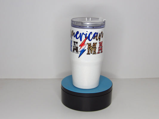 Dark Blue 24-12oz American Mama Holographic Tumbler with Handle – Patriotic Glitter Cup, USA Made
