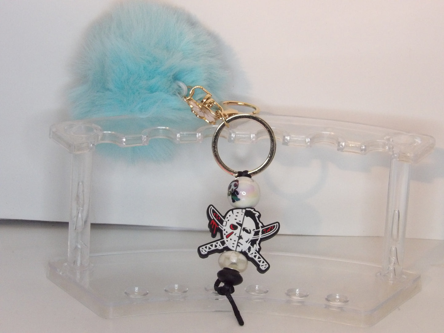 Beaded Keychain with Poof Ball and Character Focal
