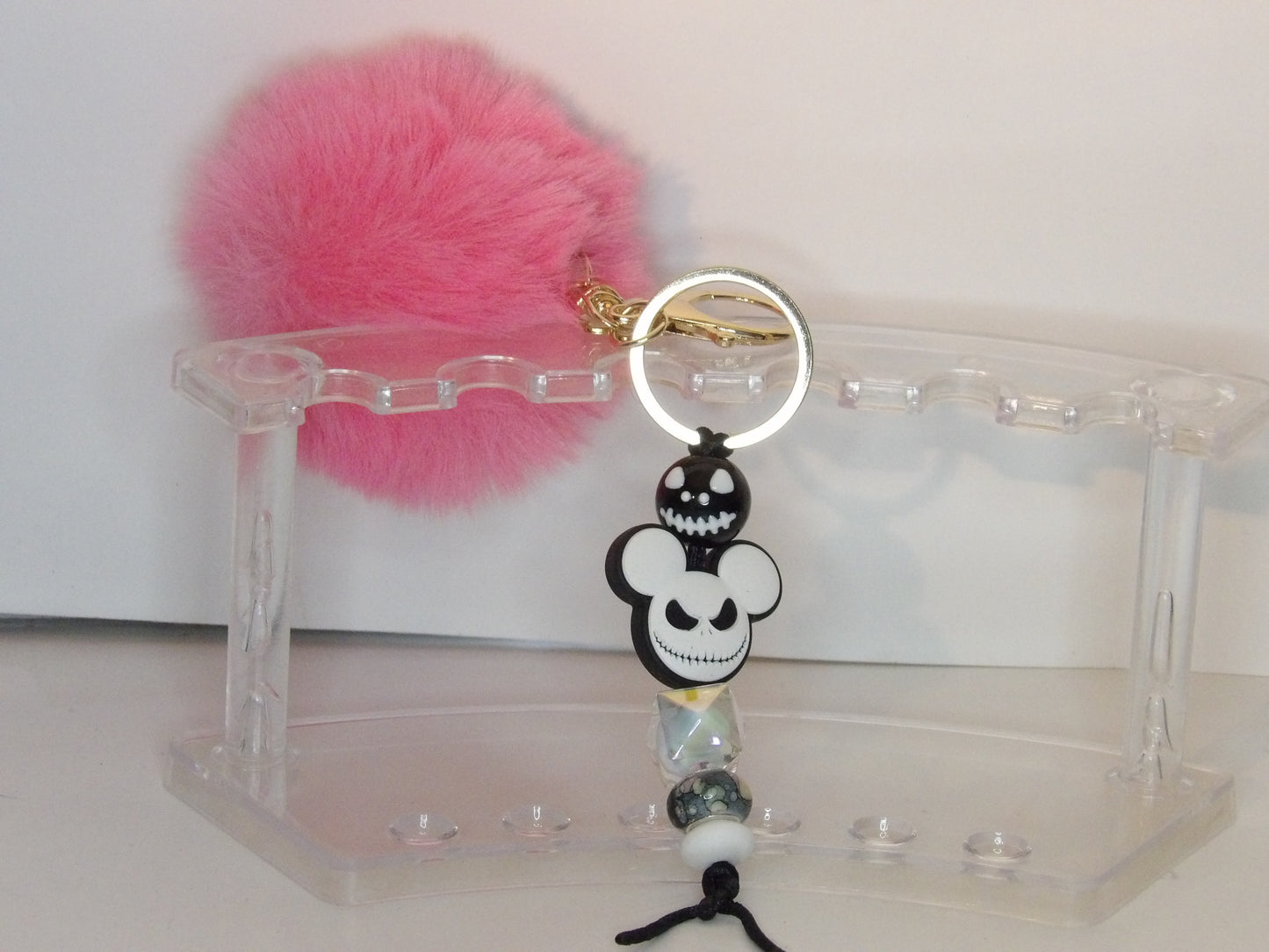 Beaded Keychain with Poof Ball and Character Focal