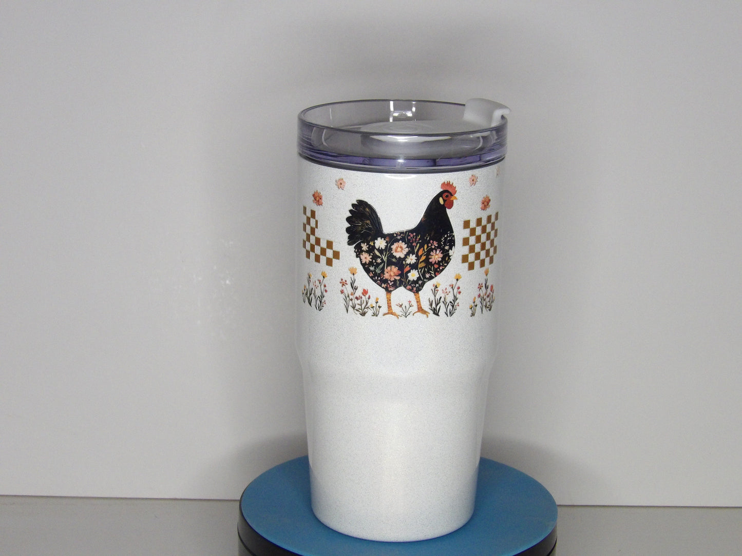 Floral Chicken 15 oz Shimmer Tumbler with Handle – Made in the USA