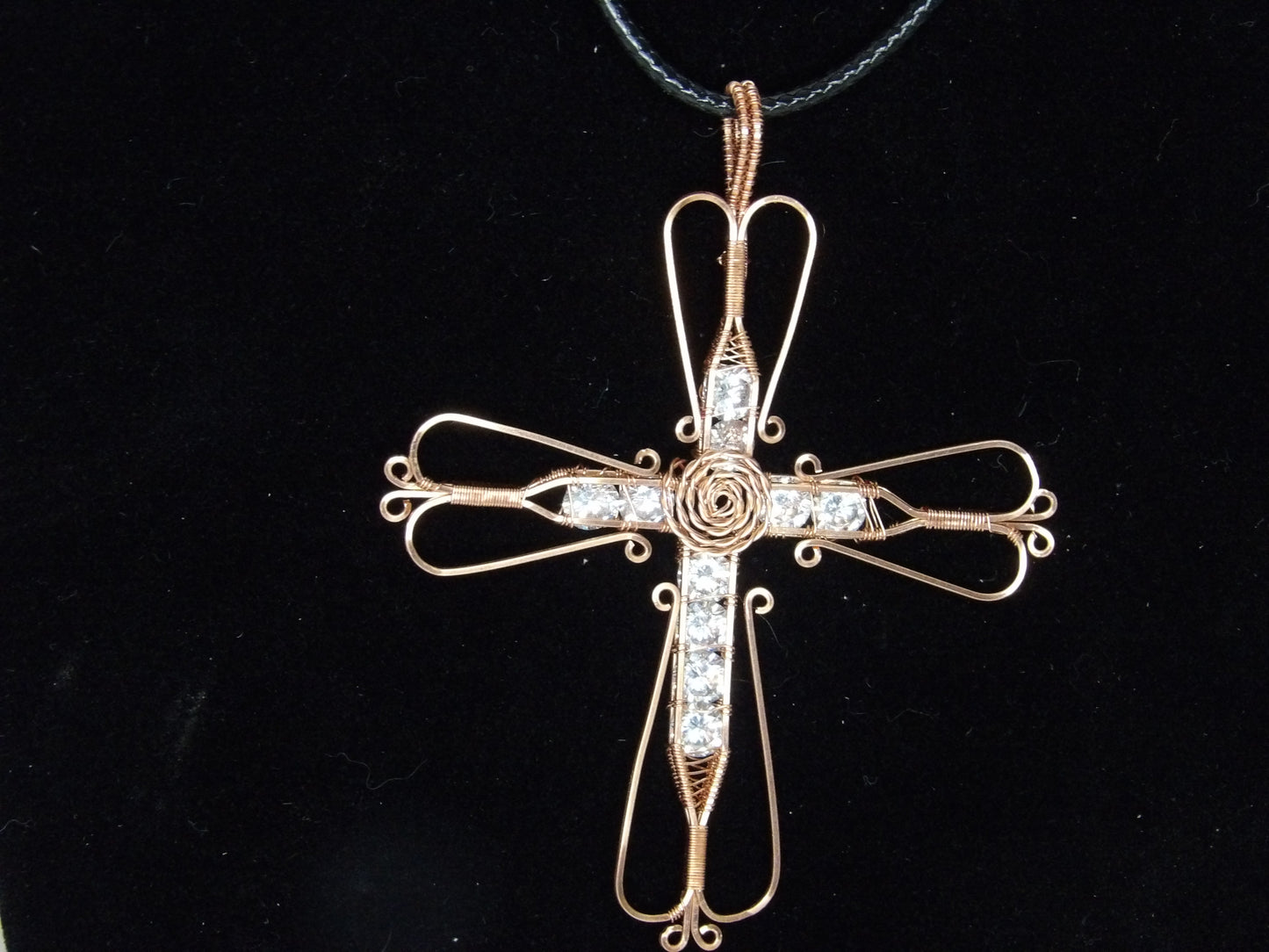 Handcrafted Wire-Wrapped Cross Pendant with Lab-Created Stones