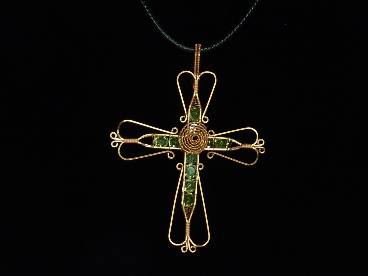 Handcrafted Wire-Wrapped Cross Pendant with Lab-Created Stones