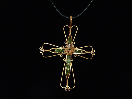 Handcrafted Wire-Wrapped Cross Pendant with 5mm Lab-Created Stones