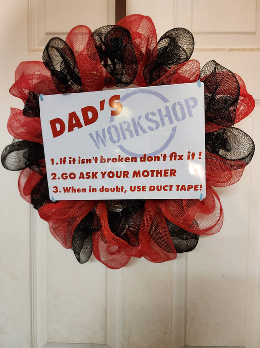 Dad's Workshop Deco Mesh Wreath