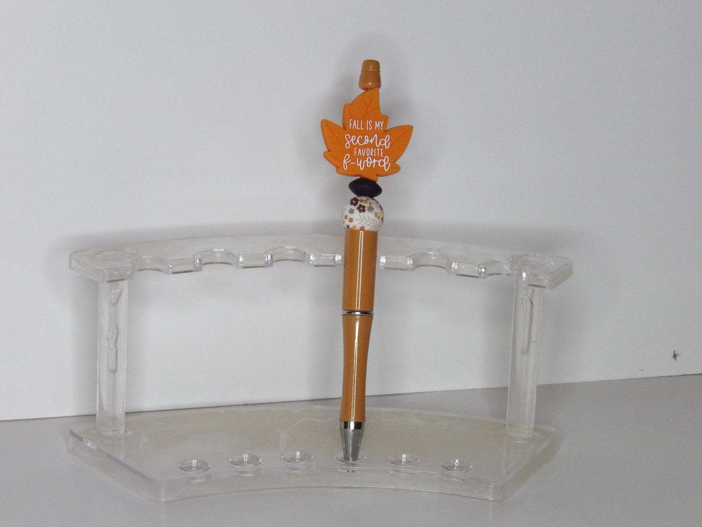 Handmade Fall Beaded Pen — Autumn Leaf & Pumpkin Beads • Made in the USA