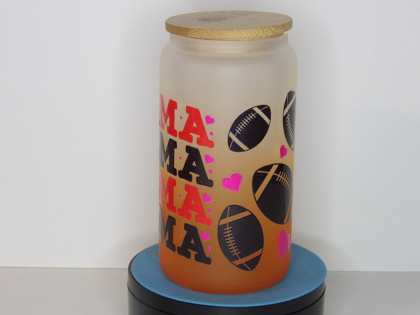 Purple 17-Football Mama 16 oz Frosted Glass Tumbler – Orange Ombre