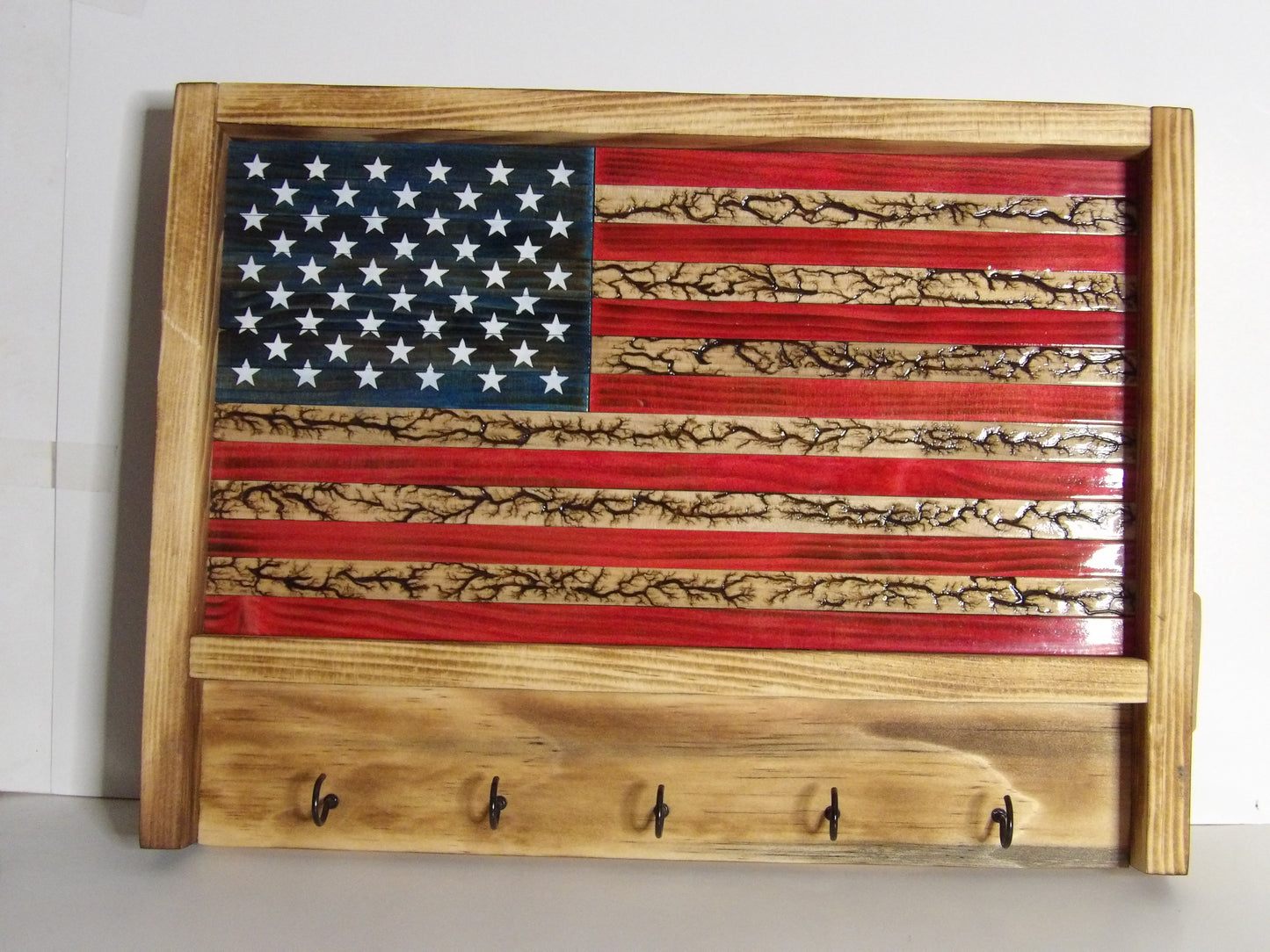 Handcrafted Fractal-Burn American Flag Key Rack – Made in the USA