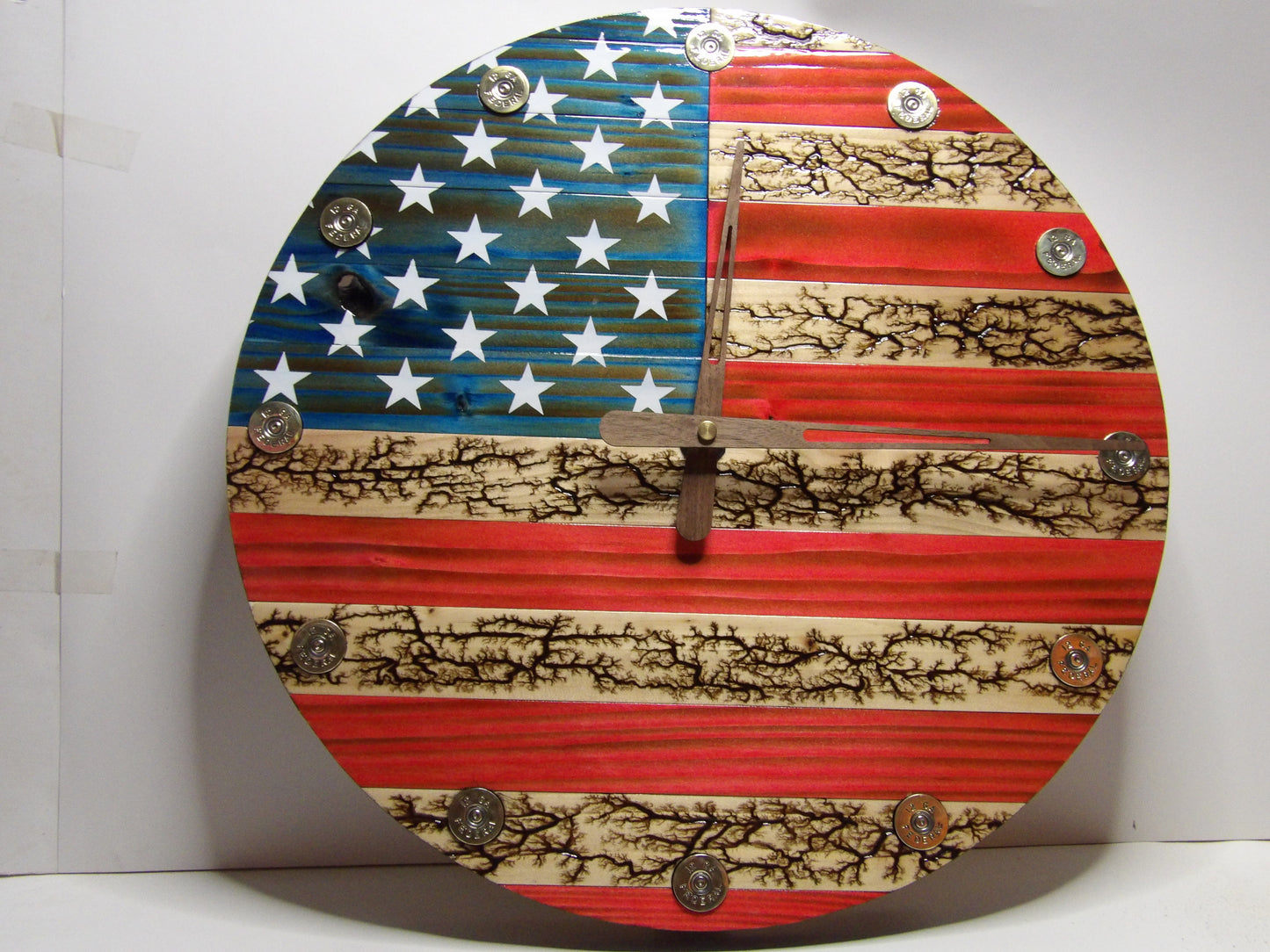 Handcrafted Fractal-Burn American Flag Wall Clock – One-of-a-Kind – Made in the USA