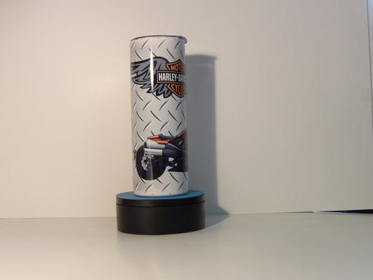 Orange 7-Harley-Davidson Inspired Tumbler – Diamond Plate & Bike Design