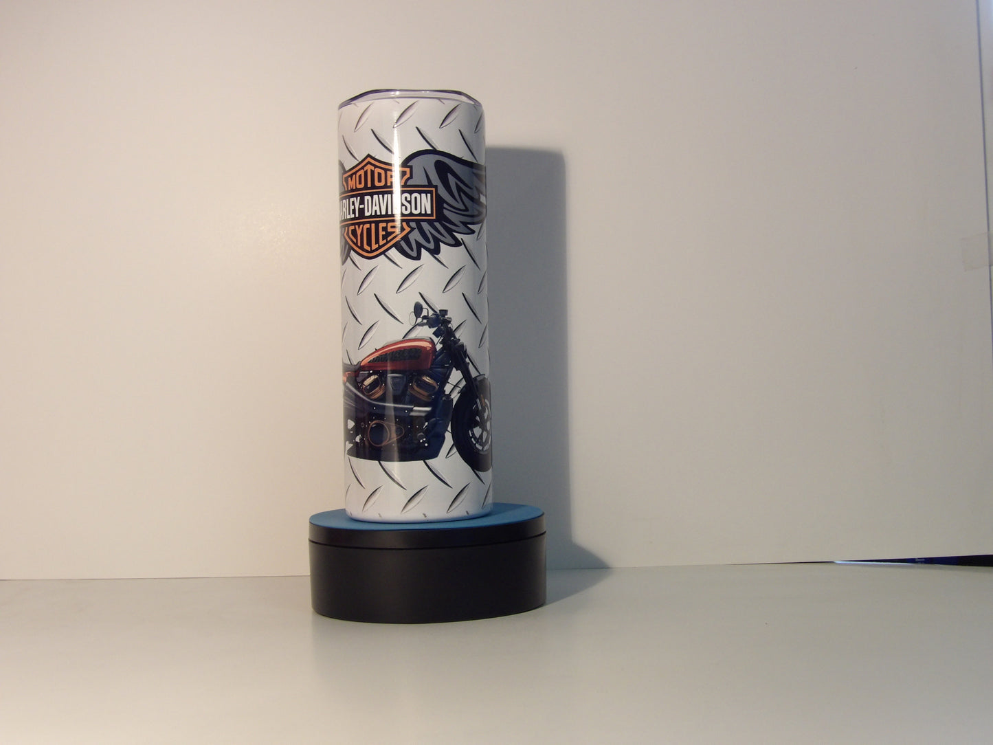 Orange 7-Harley-Davidson Inspired Tumbler – Diamond Plate & Bike Design