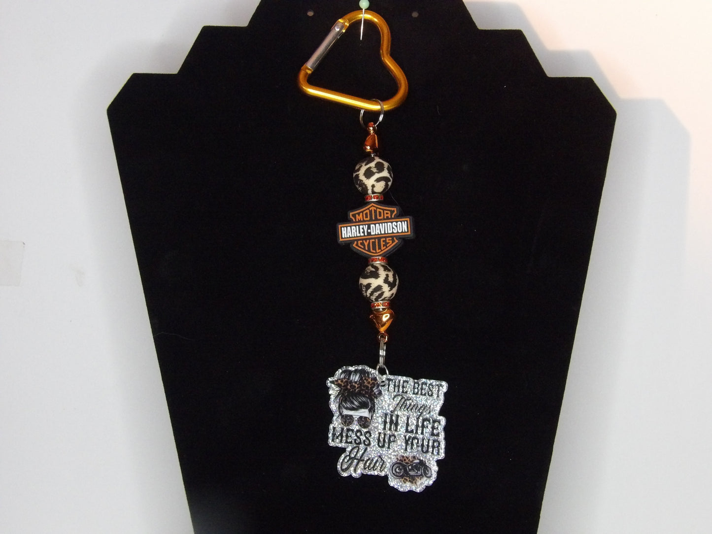 Handmade Beaded Keychain with Heart Carabiner & Acrylic Flatback – Made in the USA