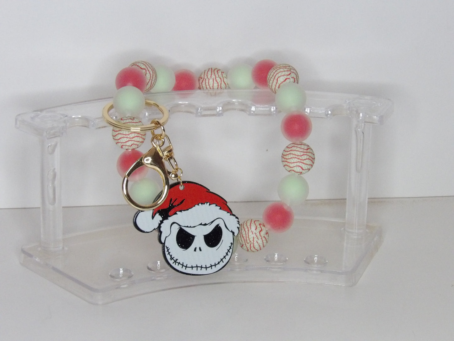 Handmade Holiday Beaded Wristlet with Acrylic Charm – Made in the USA