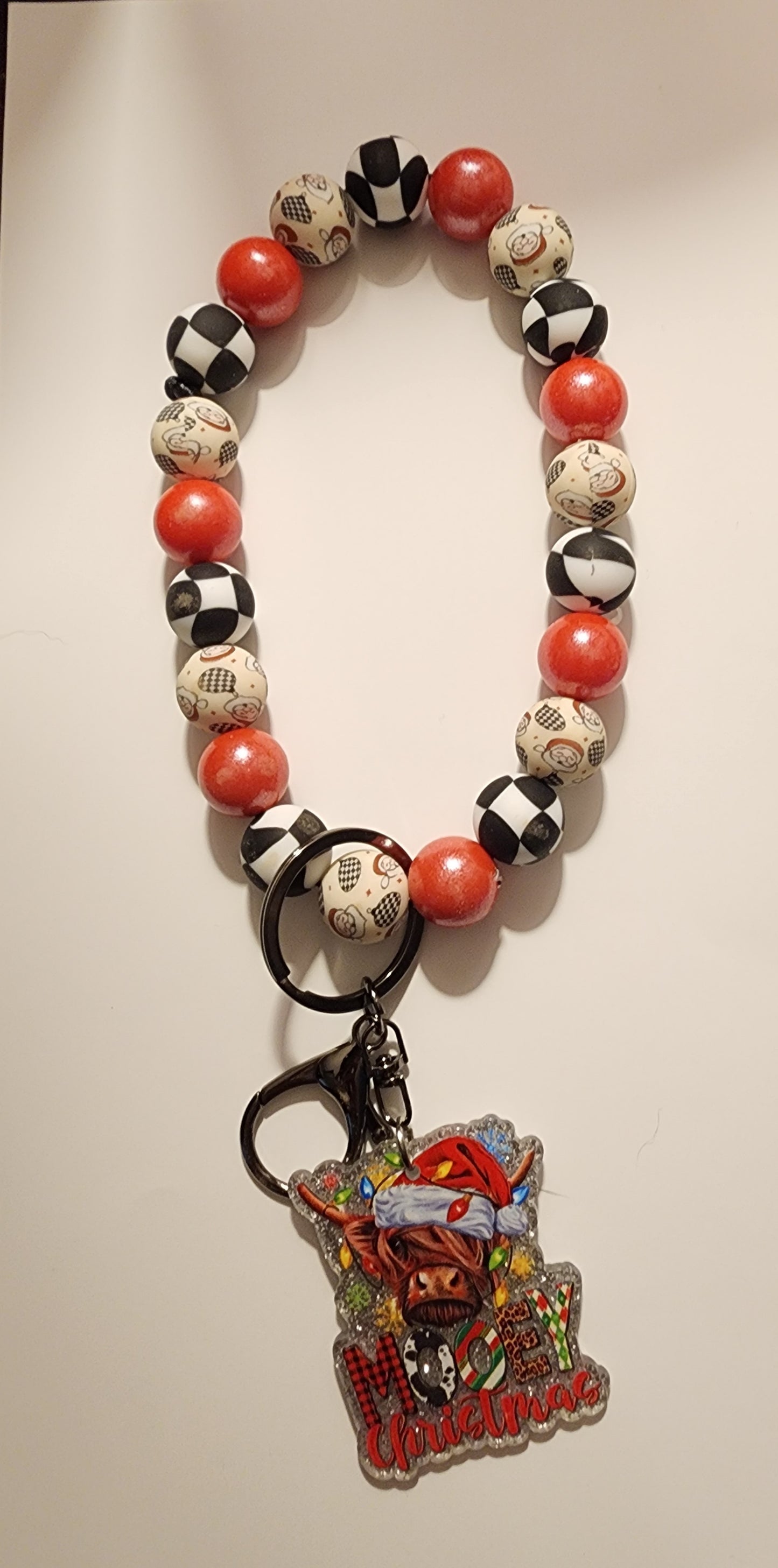 Handmade Holiday Beaded Wristlet with Acrylic Charm – Made in the USA