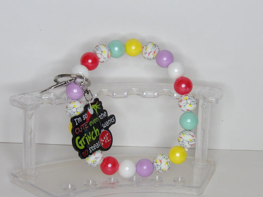 Handmade Holiday Beaded Wristlet with Acrylic Charm – Made in the USA