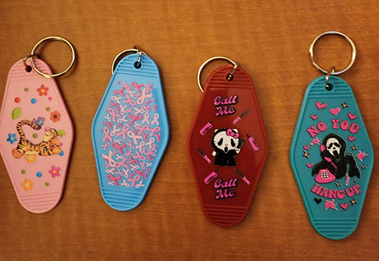 Retro Hotel Keychain with UV DTF Design