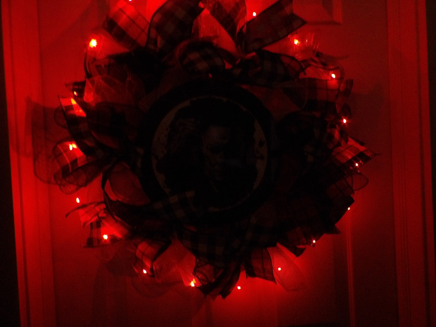 🎃 “Jason” Horror Halloween Wreath with Lights – Handmade Décor