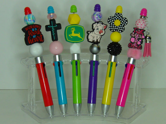 🖊️ Handmade Beaded Multi-Ink Pens with Focal Charms – Fun, Functional & Made in the USA