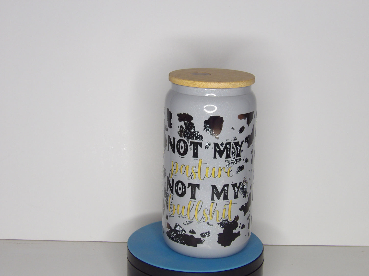 Red 23-🌻 “Not Today Heifer” 16 oz Gray Shimmer Glass Can Tumbler