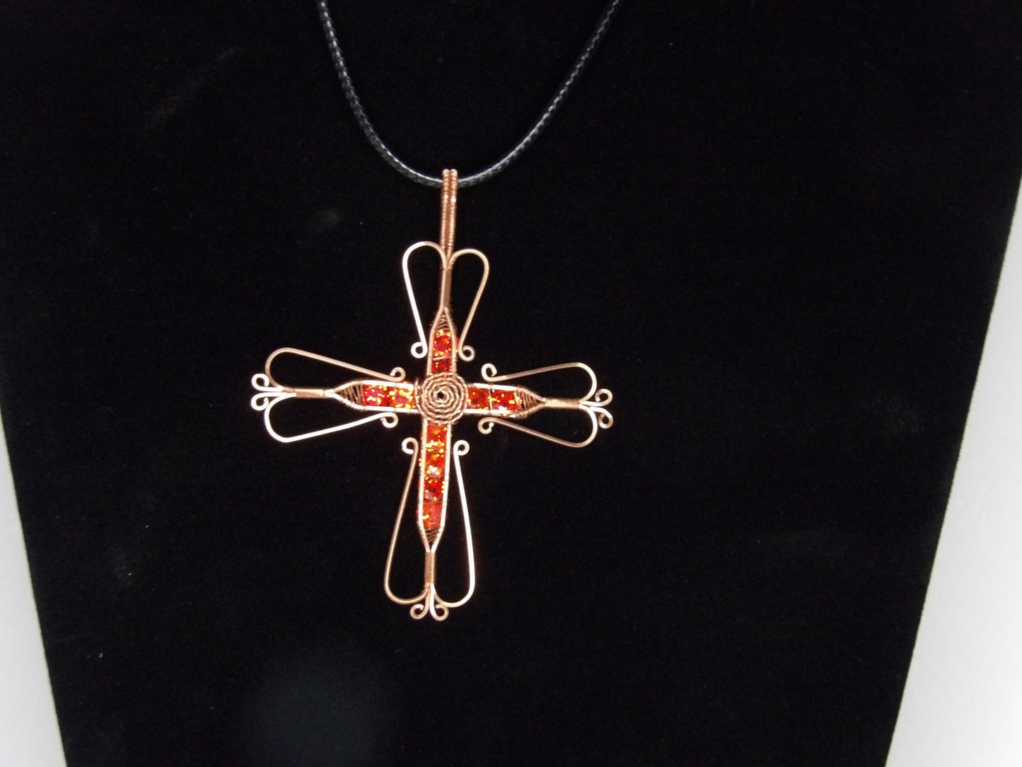 Handcrafted Wire-Wrapped Cross Pendant with 5mm Cubic Zirconia Stones