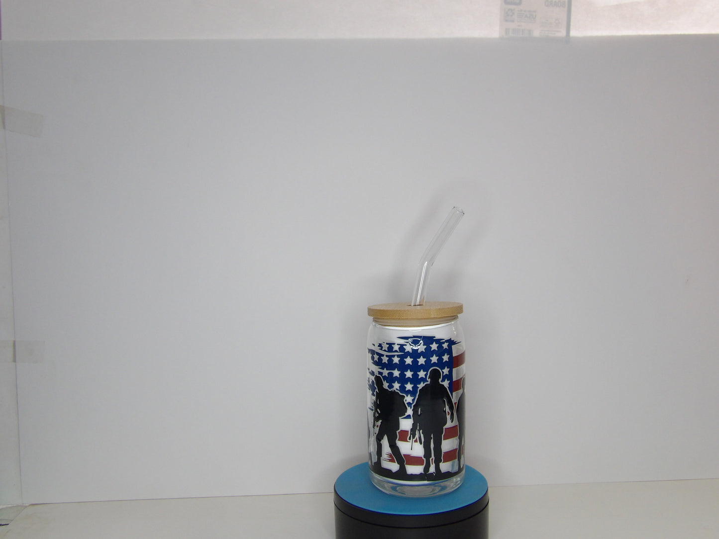 Dark Blue 16-Patriotic Military-Themed Glass Jar with Lid