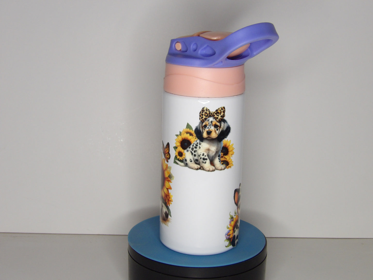 Red 22🌻 Puppies & Sunflowers Stainless Steel Kids Bottle
